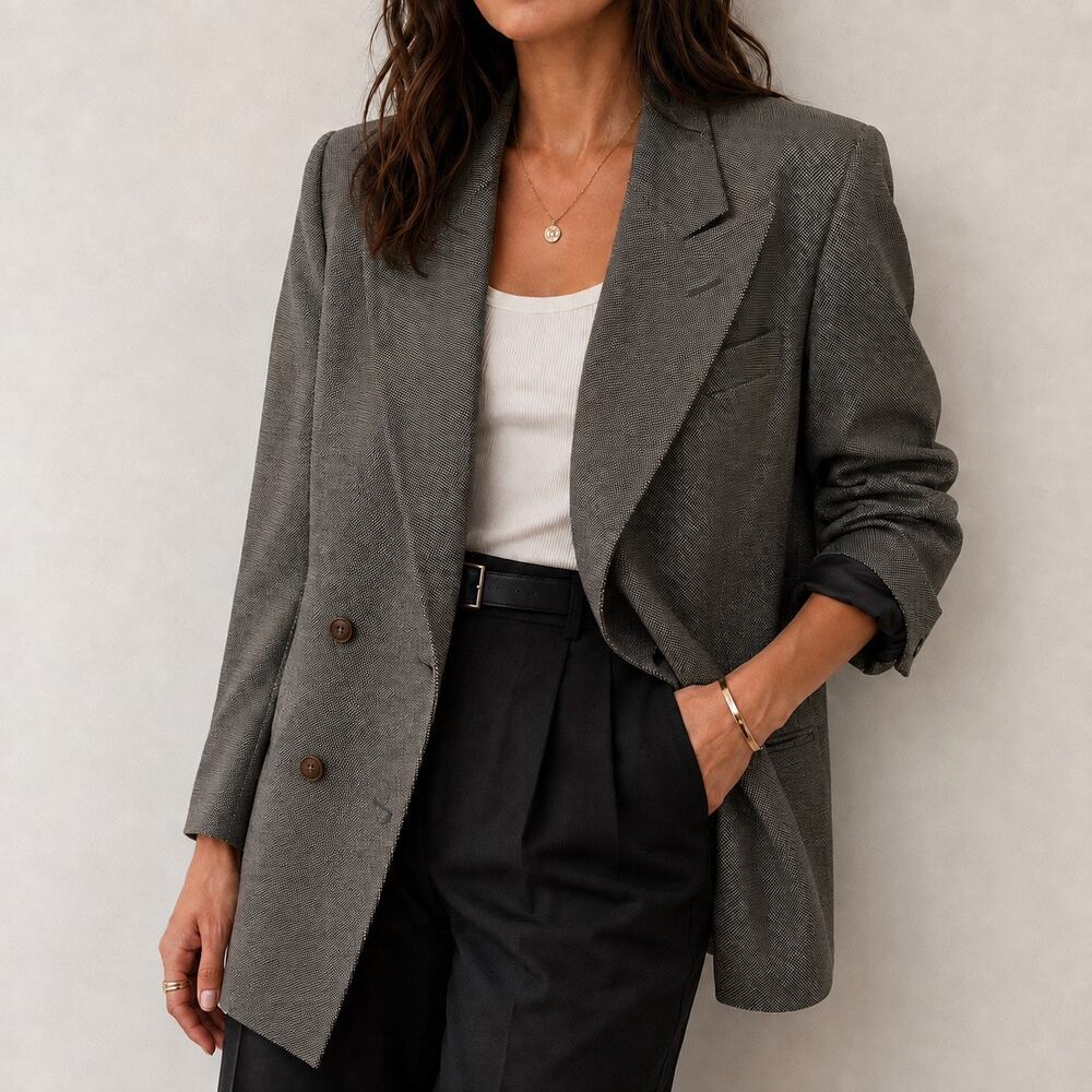 Vintage Giorgio Armani 90s Oversized Double Breasted Wool Slouchy Blazer L